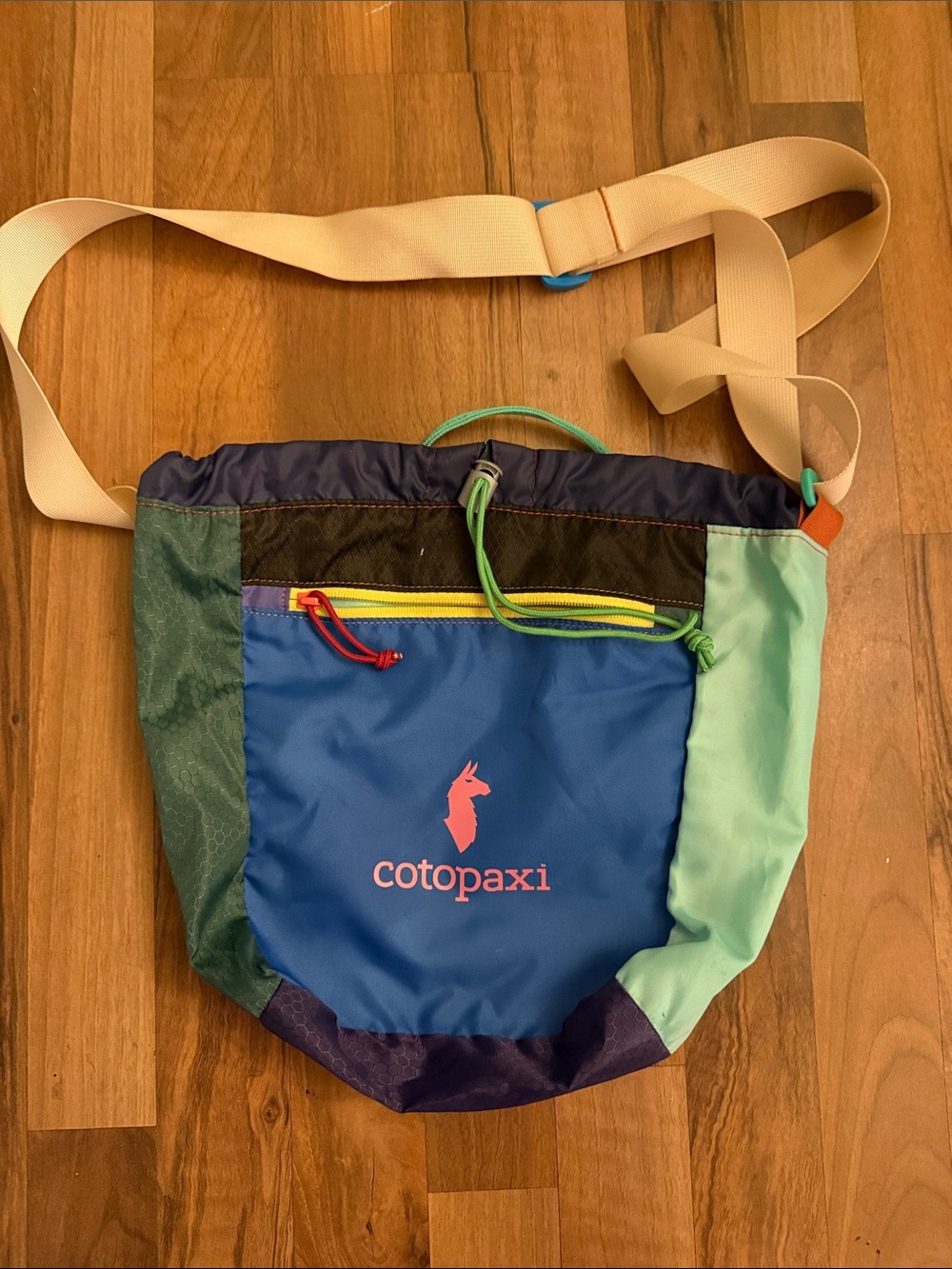 cotopaxi blue, mint & green lightweight belt bag